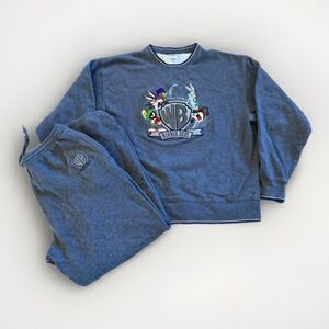 Vintage Looney Tunes Sweatsuit Set Women's L‎ Warner Bros Fleece Y2k Athleisure